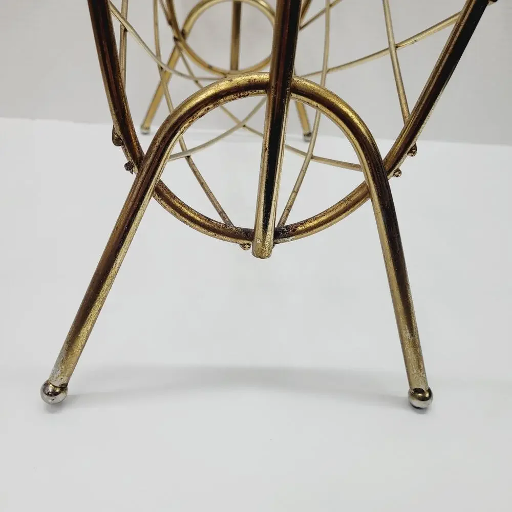 Vtg MCM ATOMIC Diamond Magazine Rack Holder Gold Brass Plate Wire Wrapped Handle